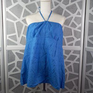 Motherhood Maternity XL Blue Halter Top Floral Embroidery